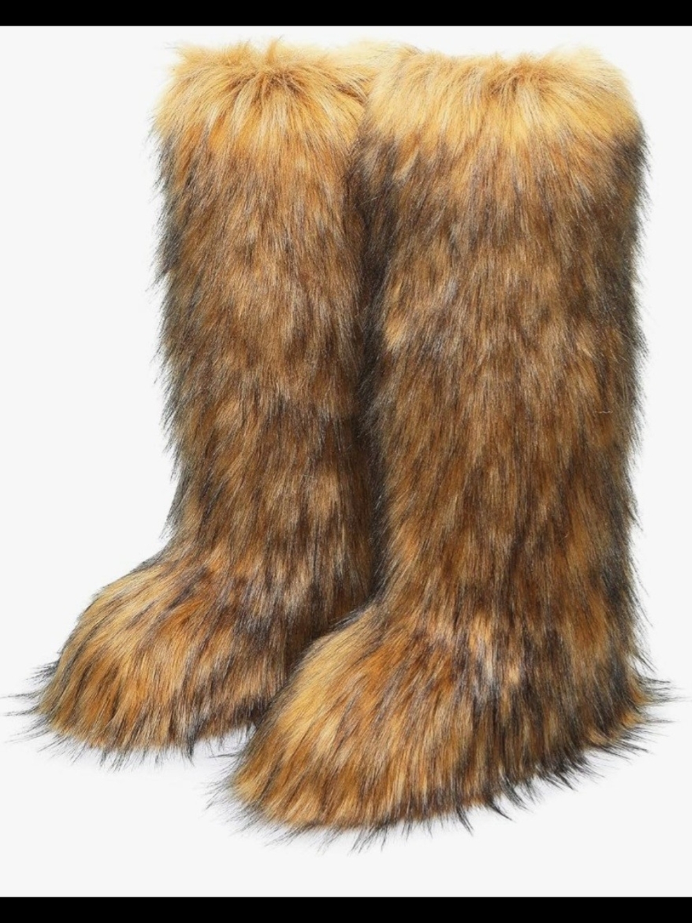 Faux Fur Knee-High Boots in Golden Brown